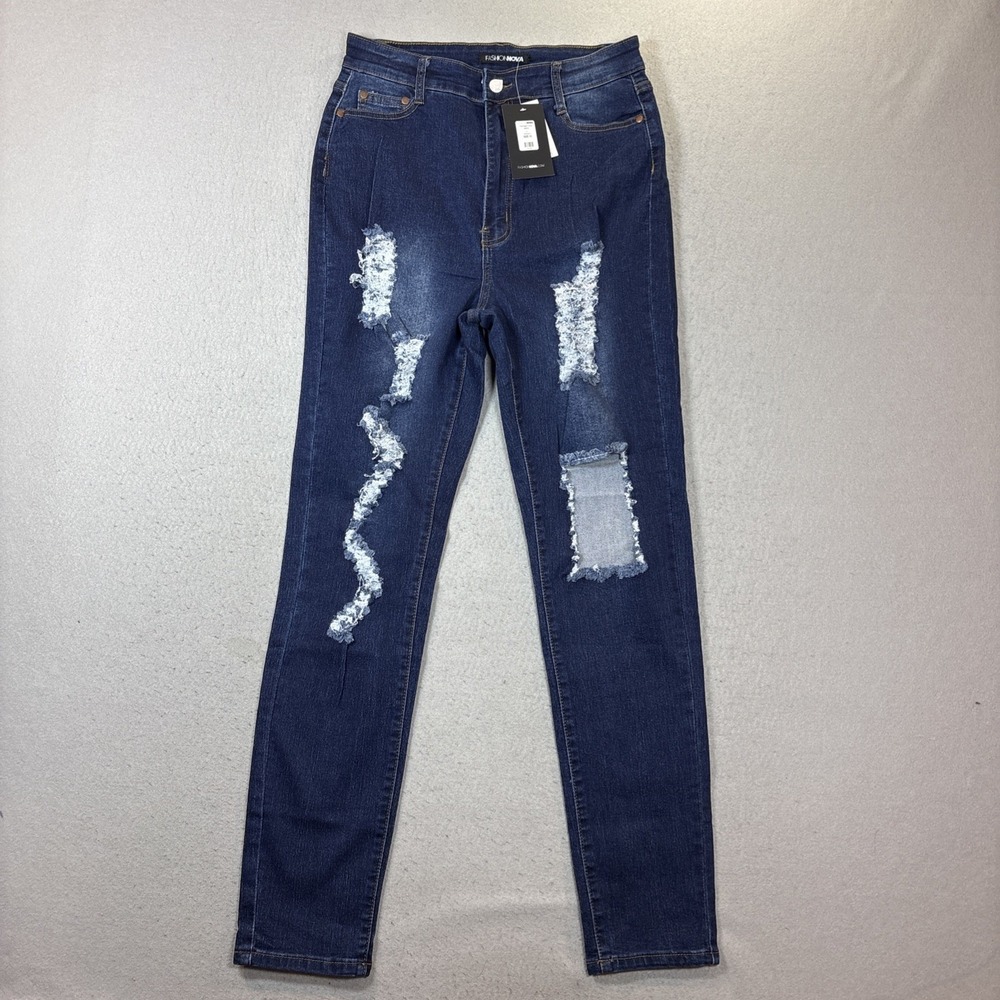 Fashion Nova Teenage Fever Blue Jean Distressed Ripped Denim Size 15 NWT